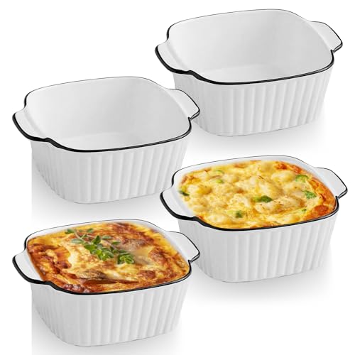 IIRC Kleine Auflaufform Keramikm 4er Set, Mini Auflaufformen Set, Lasagne Auflaufform Klein für Backofen, Heißluftfritteuse, Mikrowellenherd (Weiß, 14,5 x 11,5 x 5,5cm)