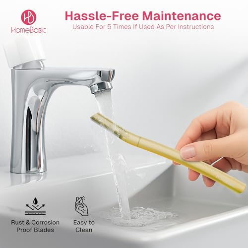 Image of HomeBasic Face Razor for Women Facial Hair Remover - Pack of 3 | Stainless Steel Eyebrow Razor | Reusable Dermaplaning Tool for Upper Lip, Chin, Forehead, Cheeks & Peach Fuzz