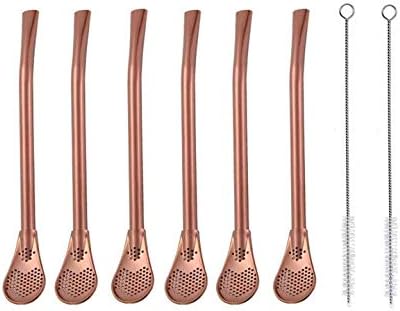 6 pajitas de acero inoxidable 304 de oro rosa con 2 cepillos de limpieza