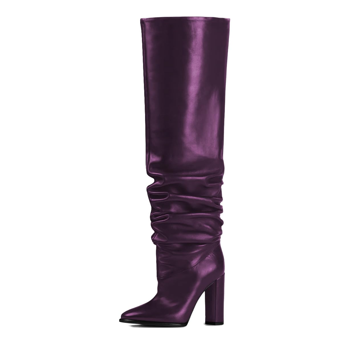 Pazzion Womens Wide Calf Slouchy Pull On Knee High Boots Closed Toe Chunky High Heel Long Bootie Daily