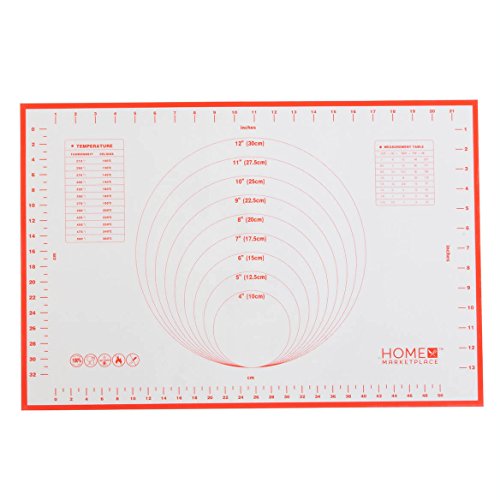 Silicone Pastry Mat by Home Marketplace, Non-Slip Dough Mat with Measurements and Conversion Charts for Pastry Rolling, 24” x 15 ¾”