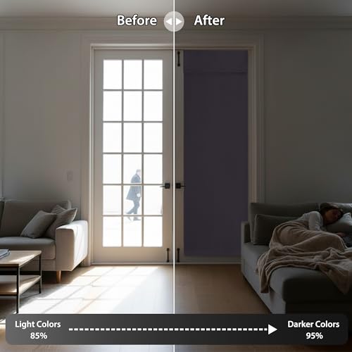Image of RYB HOME Door Window Curtain - Self Sticky Vertical Blinds Privacy Thermal Insulated Tricia Drapery for French Door Sidelight Curtain, W26 x L72 inch, 1 Panel, Grayish Purple