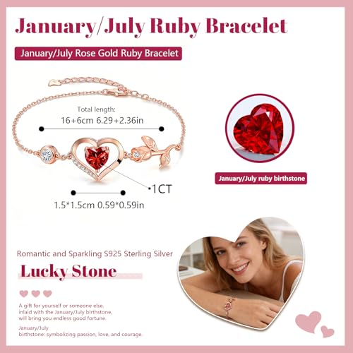 Image of 1CT Rose Heart Bracelet Moissanite Lab-Grown Sapphire Ruby Emerald&More 18K White Rose Gold Plated Anniversary Birthday Gift for Wife Girlfriend Mom Daughter Mothers Day Gift for Mom