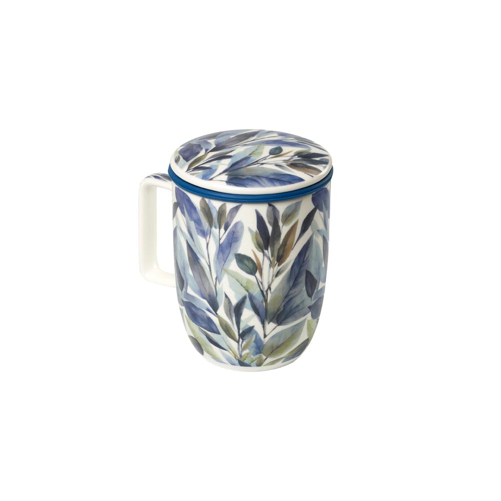 TEA SHOP - Taza de Té con filtro y tapa - Mug Harmony Wild Leaves - Taza para Tés e Infusiones Fabricada en Porcelana