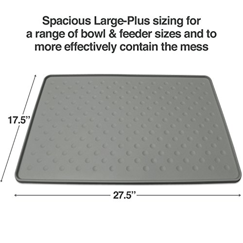Petfusion Toughgrip Large Plus Dog Food Mat [Just The Right Size Before Getting Too Big @ 27.5 X 17.5]. Waterproof, Extra Tough Fda Grade Silicone, Grey #TOP1