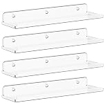 Lifewit Floating Shelves for Wall, 4 Pack Clear Acrylic Shelf 38.1cm Room Decor for Bookcase/Vinyl Record Display/Photo/Picture in Bedroom, Bathroom, Kitchen Storage and Organization 38 x 9 cm/15x4
