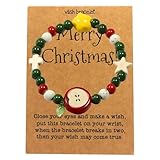 GOLDEN SMILE Christmas Ceramic Bracelet for Women - Adjustable Elastic Stretch with Inspirational Card, Holiday Festival Gift for Family & All Ages
