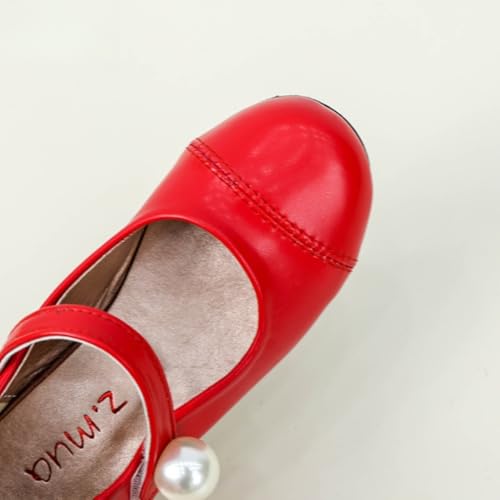 Girls Low Heels PU Leather Princess Dress Shoes Pearl Mary Jane Pump for Wedding Party3
