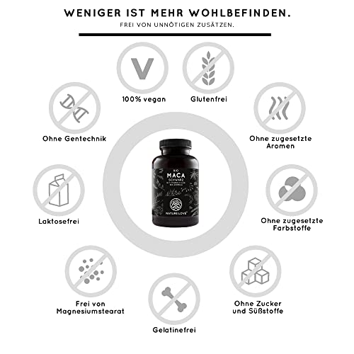 NATURE LOVE® Bio Maca Kapseln (schwarz) - 3000mg je Tagesdosis - 180 Kapseln - Mit natürlichem Vitamin C - Ohne Magnesiumstearat, Zertifiziert Bio, hochdosiert, vegan, in Deutschland produziert – Bild 3