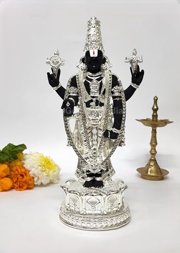 Image of Gold Art India Lord Tirupati Balaji Idol Murti for Mandir | Pooja Room Lord Vishnu Shree Venkateswara Swamy Statue God Balaji Home Decor Showpiece For Gift Living Room (Silver plated BLACK terracotta)