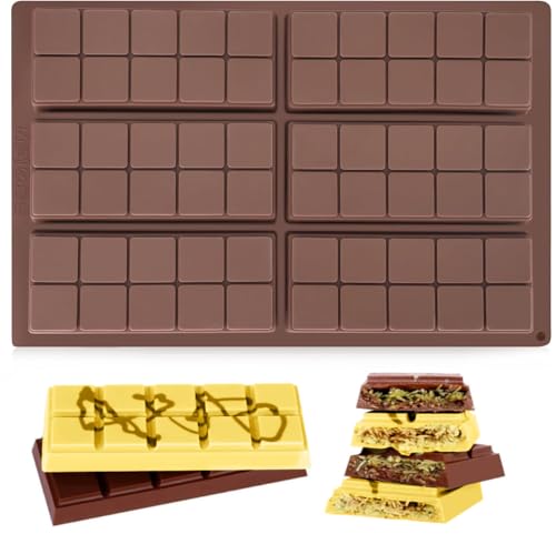 Chocolate Bar Mold Non-Stick Silicone Chocolate Molds for Stuffed Bar Food Grade Square Candy Bar Molds for Dubai Pistachio Rod Snacks Candies Desserts (10 Snap)