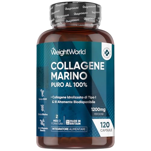 Collagene Marino Idrolizzato da 1200mg per Dose, 100% Puro, in 120 Capsule, Peptidi di Collagene Idrolizzato di Tipo 1 e 3 (2 Mesi di Scorta), Privo di Magnesio Stearato e Senza Glutine né Additivi