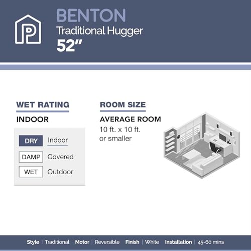 Prominence Home Benton Traditional 52 Inch Ceiling Fan with Light, LED Flush Mount Ceiling Fan, Indoor Fan with 5 Blades, White and Gray Oak Blade Finish Options, White (50852-01) thumbnail 4