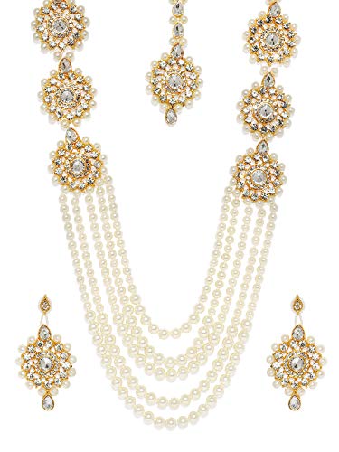 ZAVERI PEARLS Long Multi Layer Kundan & Pearl Necklace Set For Women-ZPFK7637 - Image 6