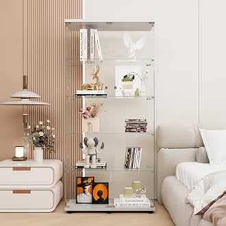 Curio Cabinets with Tempered Glass Doors - 5-Shelf Double Door China Cabinet for Display and Collectibles - White