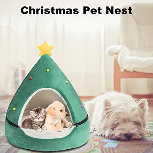 Natal,Cama de animal de estimação macia de pelúcia macia redonda para gatos Cama macia de gato para