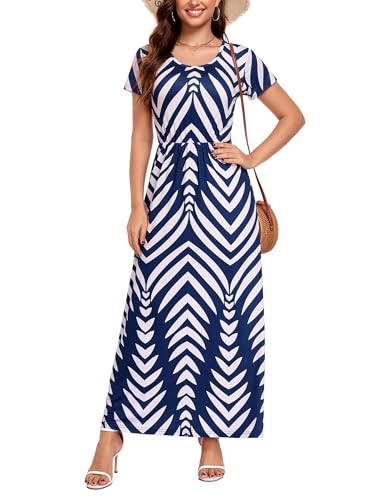Image of Lacavocor Womens Short Sleeve Maxi Dresses Empire Waist Long Dress