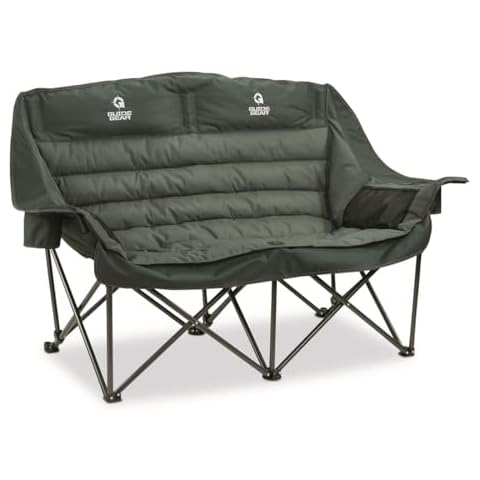 Guide Gear Oversized XL Padded Camping Sofa, Portable, Folding, Large Camp Lounge Couch for Outdoor, Adults, Men and Women, Heavy-Duty 600-lb. Capacity, with Cup Holder Green Cover