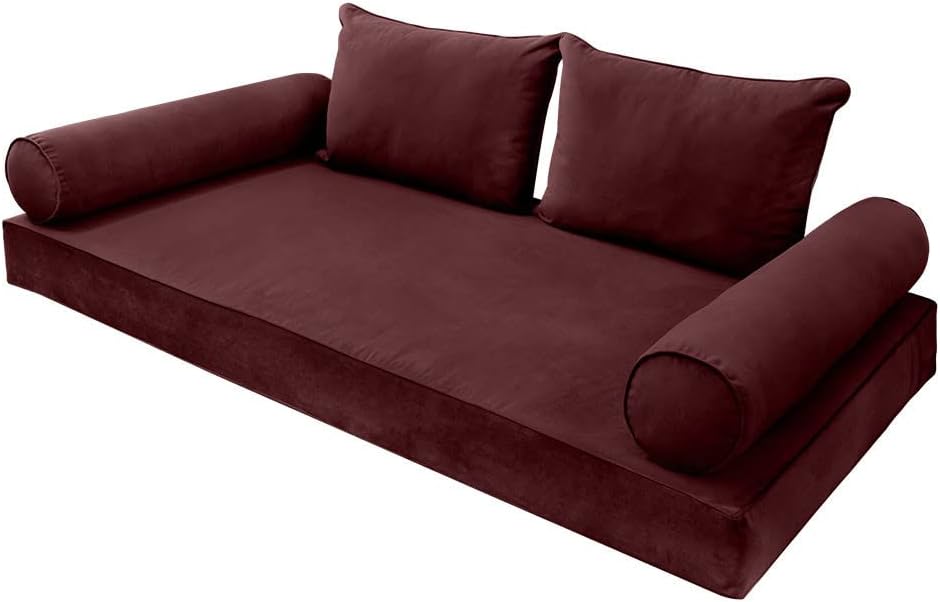 Prolinemax Style V4 Full Size Pipe Trim Velvet Indoor Daybed Mattress Bolster Pillow Complete Set AD368