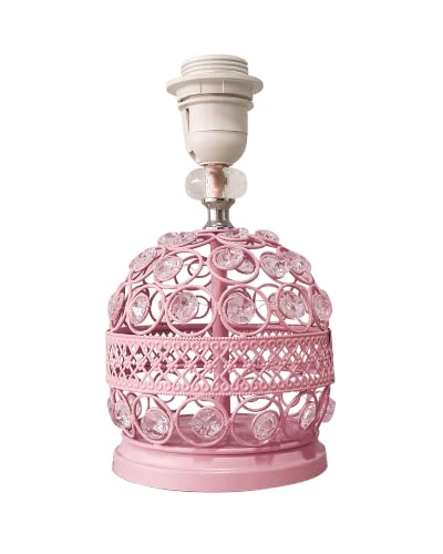 Image of Homesake Modern Small Crystal Table Lamp, Contemporary Bedroom Bedside Nightstand Lamp, Morden Minimalist, Desk Globe Lamp for Living Room Girls Kids Room, Fabric Shade (Pink)