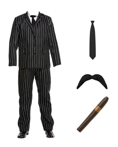 MJPARTY Mens 60s Gothic Spooky Family Halloween Costume Gomez Fancy Dress Adult Suit (Standard)