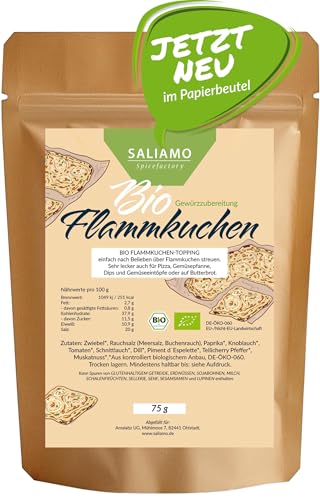 75g BIO Gewürzzubereitung für Flammkuchen, BIO Topping für knusprige Flammkuchen, Topping für vegetarische, vegane und klassische Flammkuchen Spezialitäten | Saliamo