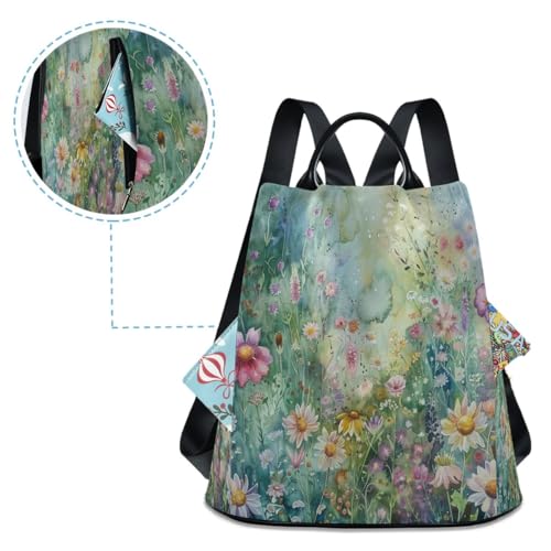 Image of Summer Floral Abstract Women Backpack Purse Anti-theft Casual Shoulder Bag Fashion Ladies Bags
