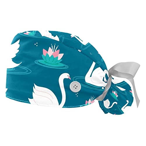Chapeaux bouffants JDEZ avec motif cygnes : lot de 2 casquettes de travail ajustables