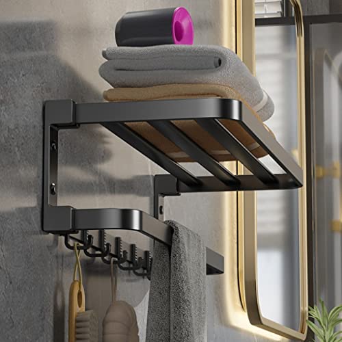 Porte-serviettes mural en métal noir mat pour rangement de salle de bain