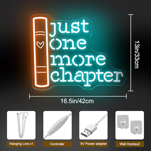 Image of Just One More Chapter Neon Sign, Book Lover Gift, Book Room Decor, Custom Neon Sign, Gifts for Bookworms, Bookish Reader Sign, Book Wall Art, 16.5 inchx13 inch