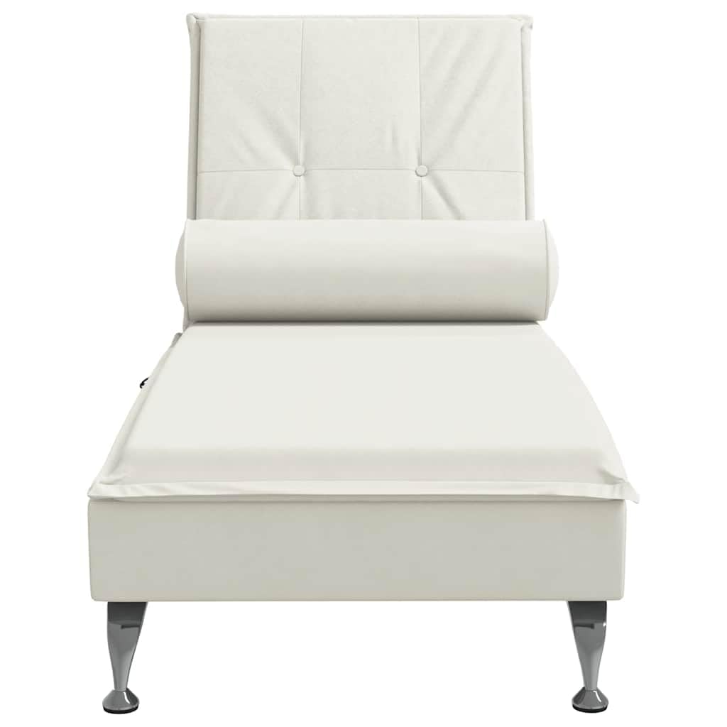 Chaise Longue Massaggiante in Velluto Crema con Cuscino cervicale, 1 Punto Massaggio, Gambe in Metallo Cromato, 136,5 x 56 x 75 cm, per Soggiorno Camera da Letto per rilassarsi e leggere