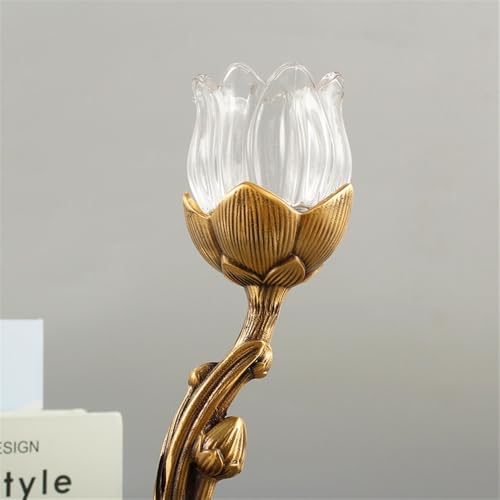 Portavelas decorativo de latón y cristal para decoración del hogar (pequeño)