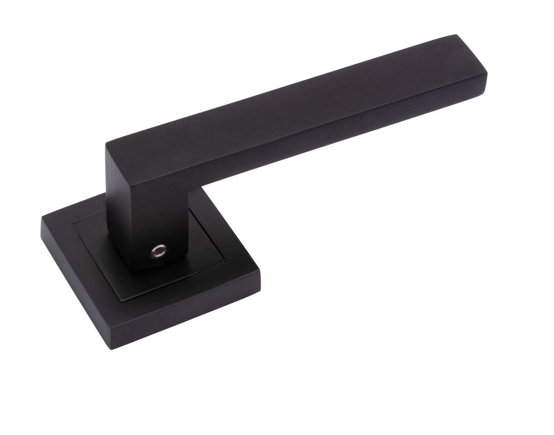 Golden Grace Delta Door Handles on Square Rose in Matte Black Finish, Complete with Fixing Screws - 1 Pair