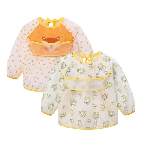 2 Stück Baby Langarmlätzchen Set Wasserdichte Ärmellätzchen mit...