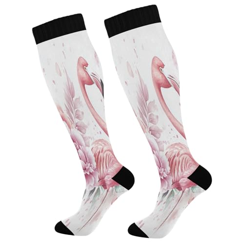 Burbuja Peony Flamingos Compression Socks for Women Men (20-30mmHg), Knee High Socks Circulation Support for Sport Running Hiking Nurse, 1 Pair