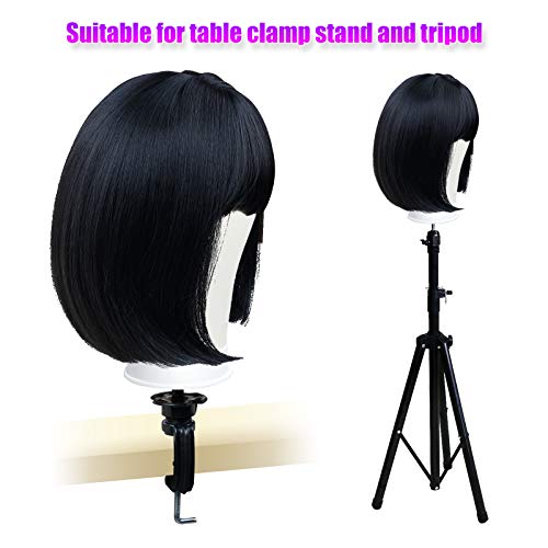 22 Inch Wig Head Leather Canvas Block Mannequin Head With Stand For Making Wigs Display Styling Canvas Head With Table C Stand Clamp Holder(White Leather) #TOP4