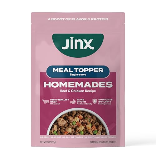 Jinx Beef Grain-Free Wet Dog Food Topper, No Fillers, Small & Large Breed Puppy & Senior Dogs, 3-oz Pouches, case of 8 Count
