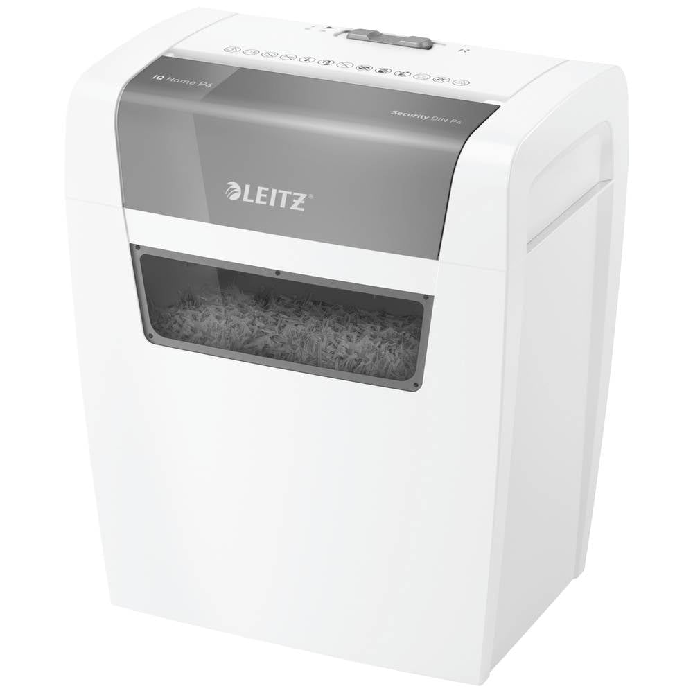Leitz ‎– Destructeur de documents Coupe Croisée – IQ Home, Jusqu’à 6 feuilles 80 g/m², Corbeille 15L, Blanc, Fonctionnement Silencieux, 80340000