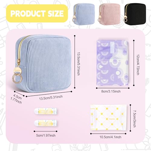 Image of First Period kit for Girls, Corduroy Cute Sanitary Napkin Storage Bag, Menstrual Pad Bag Tampon Holder for Purse, First Period Gifts (Pink)