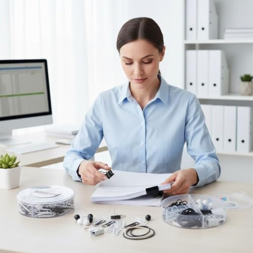 Image of AccuPrints Stationery Set with 50 Push Pins, 8 Paper Clips, 80 Binder Clips (Black)
