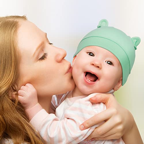 6 Pieces Newborn Baby Hat Bear Ears Infant Caps Baby Boy Girl Toddler Hats Infant Beanie Caps For 0-3 Months (Gray White, Light Gray, Yellow, Green, Blue, Blue Green) #TOP5