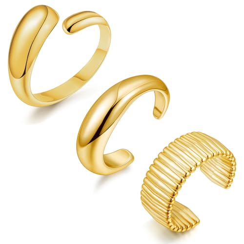 COLOYAN 3PCS Chunky Gold Cuff Bangle Bracelets For Women Teardrop Irregular Bangle Lightweigt Minimalist Open Silver Thick Gold Wrist Cuff Bracelet