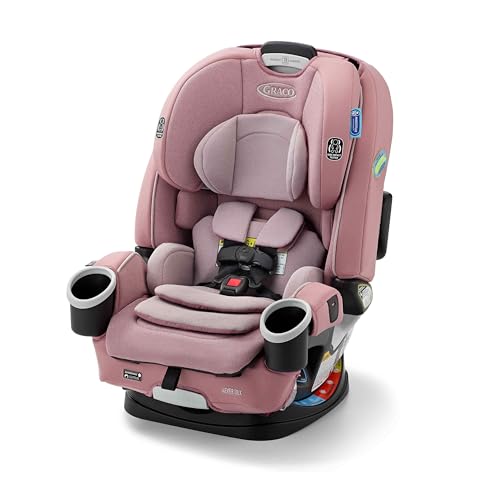 Graco 4Ever DLX 4-in-1 Car Seat in Maven color, 10-position adjustable headrest, 6-position recline, rubberized fuss-free harness storage clips visible, integrated belt lock-off for vehicle seat belt installation shown