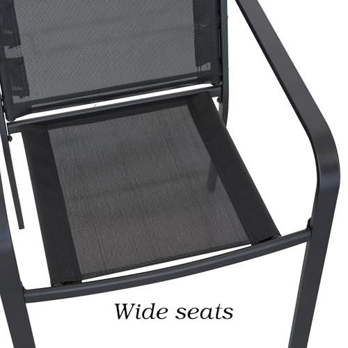 Image of Anmutig 7-Piece Outdoor Patio Dining Set, 6 Stackable Chairs & 48-inch Round Weather-Resistant Table with Umbrella Hole for Lawn, Deck, Backyard, Black