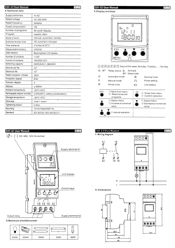 Image of EuroControls EDTE1 Timer - Weekly and Pulse programmable Timer- 50 On and Off Programs - Replaceable Battery - Back lit Display - Automatic time Relay /Switch - 16A TUV Certified Relay - 1 c /o 240vAC