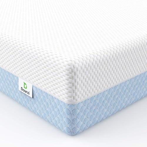 Image of Dourxi Crib Mattress, Dual Sided Comfort Gel Memory Foam Toddler Mattress | Premium Triple-Layer Support Core, Breathable Removable Cover, for Infant&Toddler, Fits Standard Crib & Toddler Bed, Blue