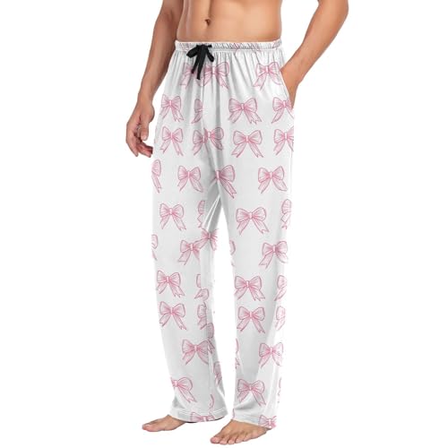 Men’s Cute Bow Tie Pajama Pants with Pockets, Comfortable Lounge Sleep Bottoms#7154