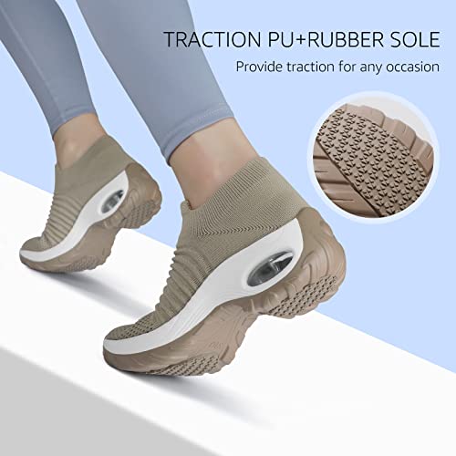 Stq Walking Shoes For Women Tennis Fitness Shoes Air Cushion Workout Sneakers Taupe 6 #TOP4