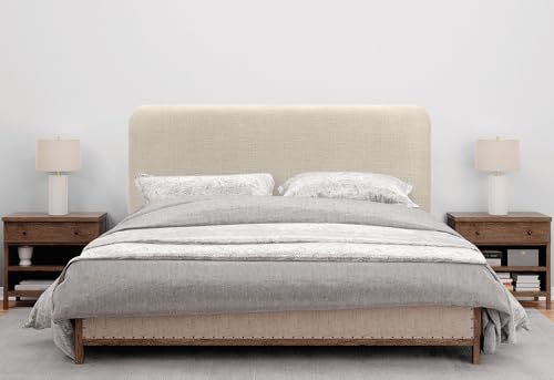 DHOME Cabecero Tapizado Liso Redondeado Lino Natural para Pared Acústicos Cabeceros Absorbentes Cabezal Cama Dormitorio (Beige, 145cm) - imagen 2
