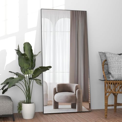 NEUWEABY Espejo de Cuerpo Entero 165 x 60 cm Espejo de Suelo Espejo Grande Negro Cuerpo Espejos Rectangular Colgado de pie o apoyado contra la Pared para Dormitorio Sala de Estar